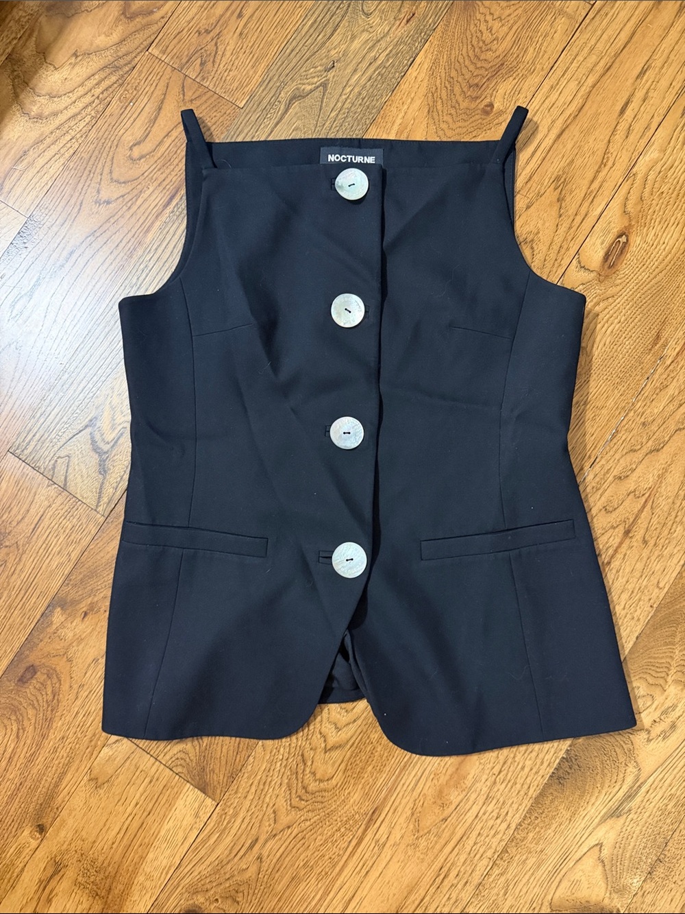 Nocturne Black Button-Front Sleeveless Top